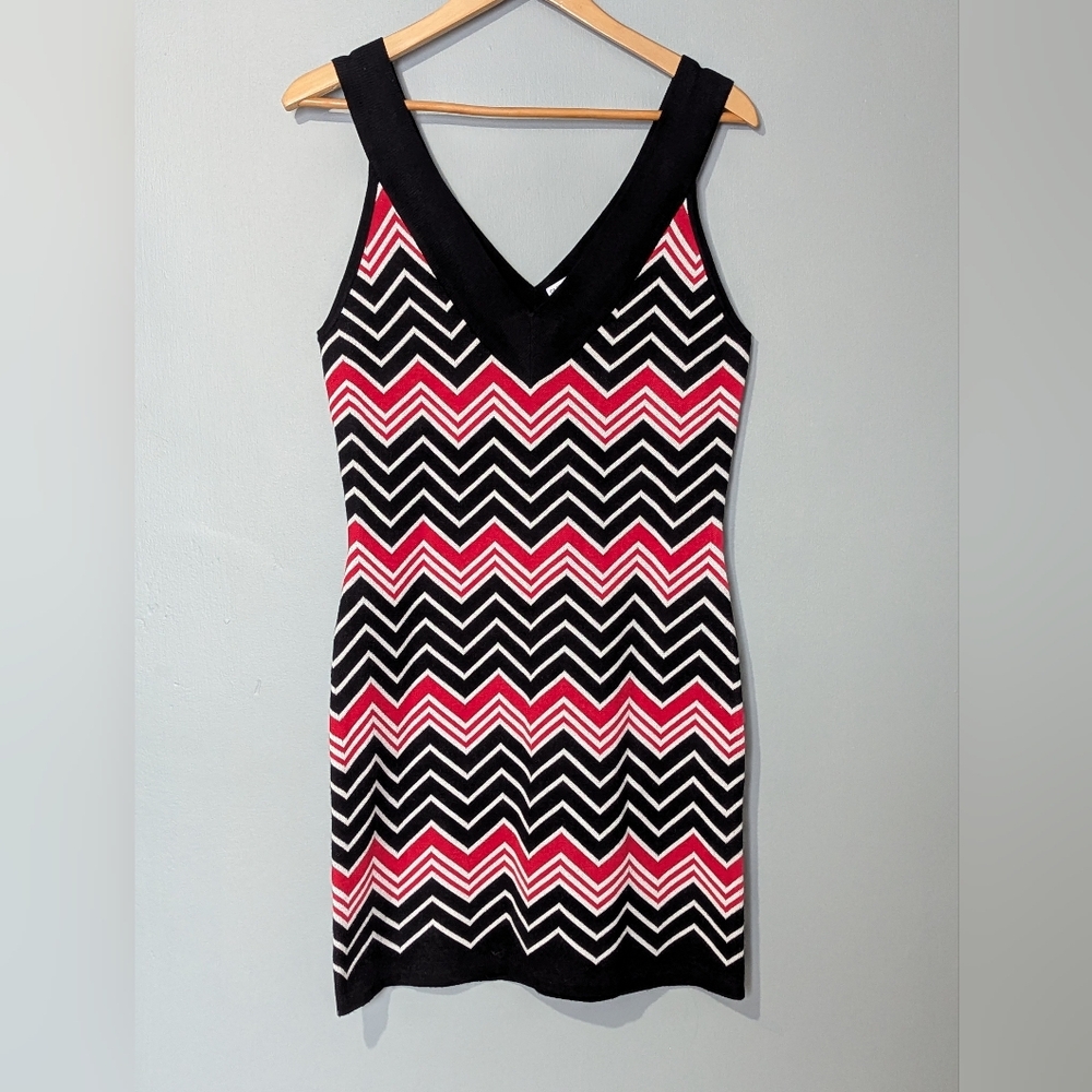 Y2K Retro Women's Large Sleeveless V neck Knit Mini Bodycon Dress 1960s 1970s - Picture 2 of 10